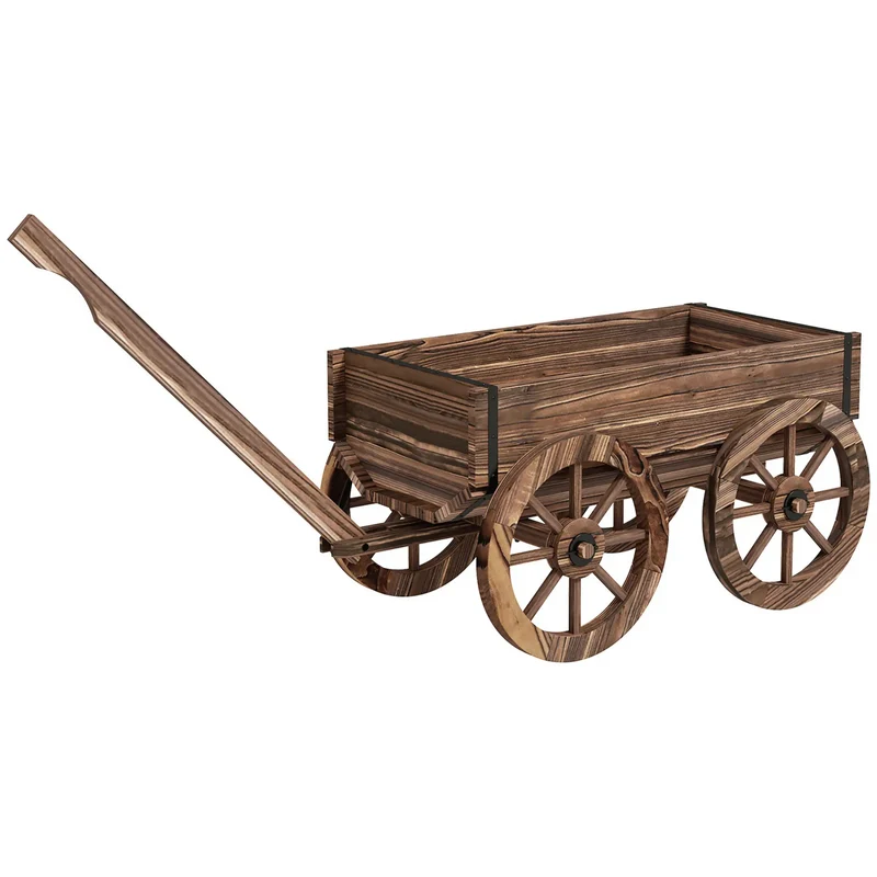 Decoratieve houten plantenbak in kruiwagenstijl – 120x41x50 cm voor tuin of terras