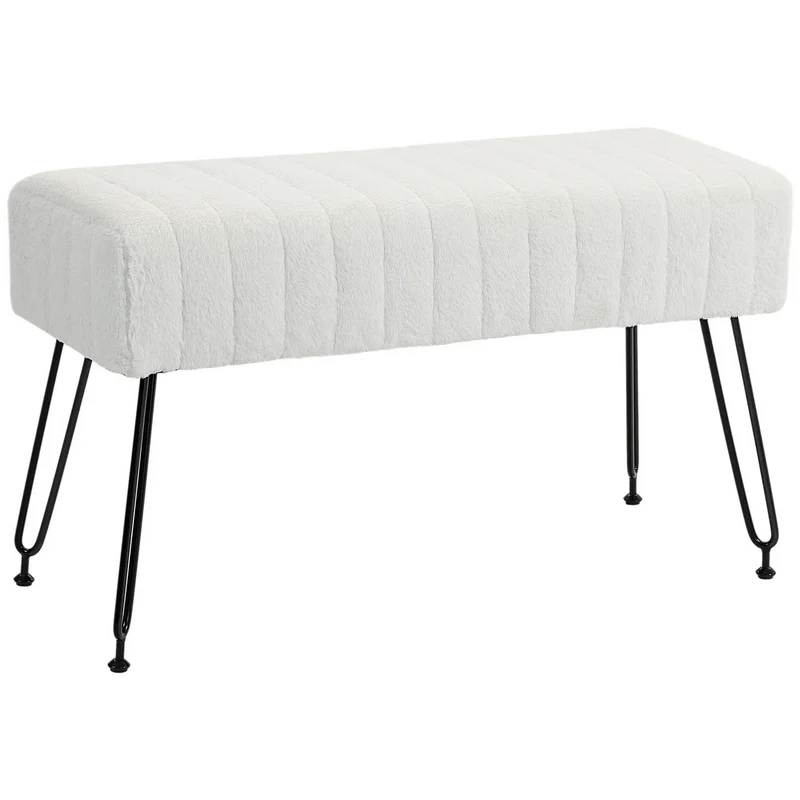 Witte houten bedbank metalen poten – 82x30x47 cm voor hal of slaapkamer