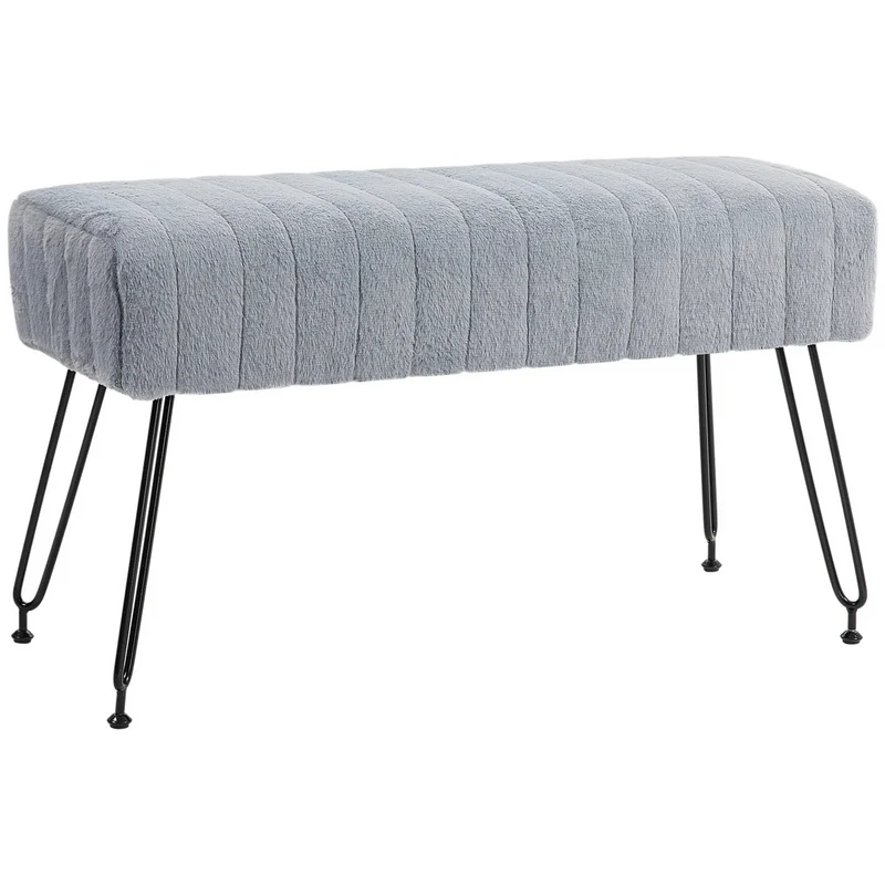 Grijs houten bedbank metalen poten – 82x30x47 cm voor hal of slaapkamer