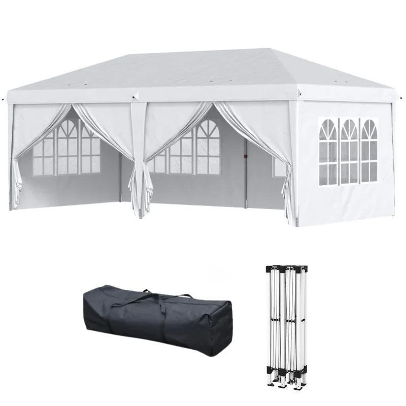 Witte easy up partytent 6x3 m – ruim tuinpaviljoen met zijwanden