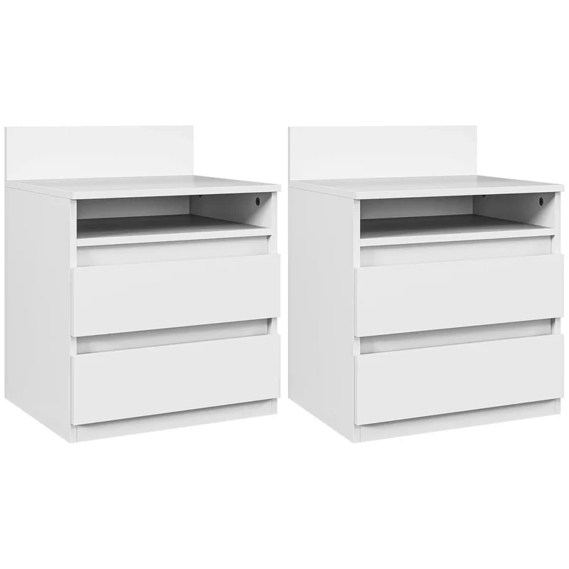 Moderne set witte nachtkastjes met lades – 2 stuks 40x35x50 cm