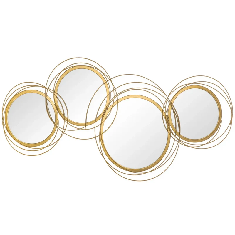 Decoratieve wandspiegel met goudkleurig metalen frame – 107x56 cm