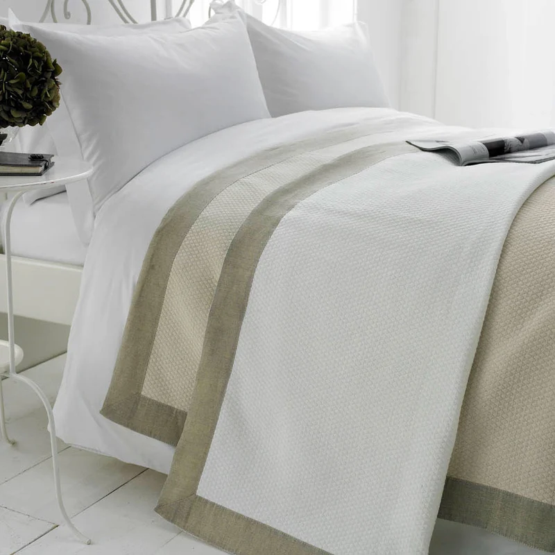 Luxury Diamond Weave Linen Border Throwover Bedspread