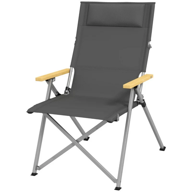 Opvouwbare campingstoel antraciet – licht aluminium en verstelbare rugleuning