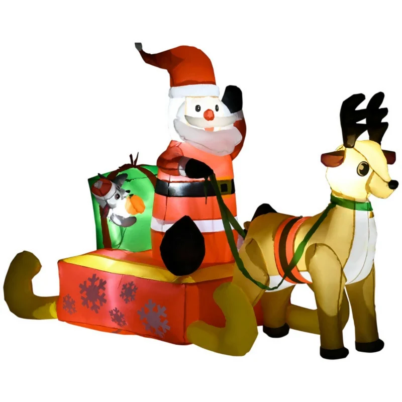 Opblaasbare kerstman met slee en rendier – 190 cm met LED-verlichting