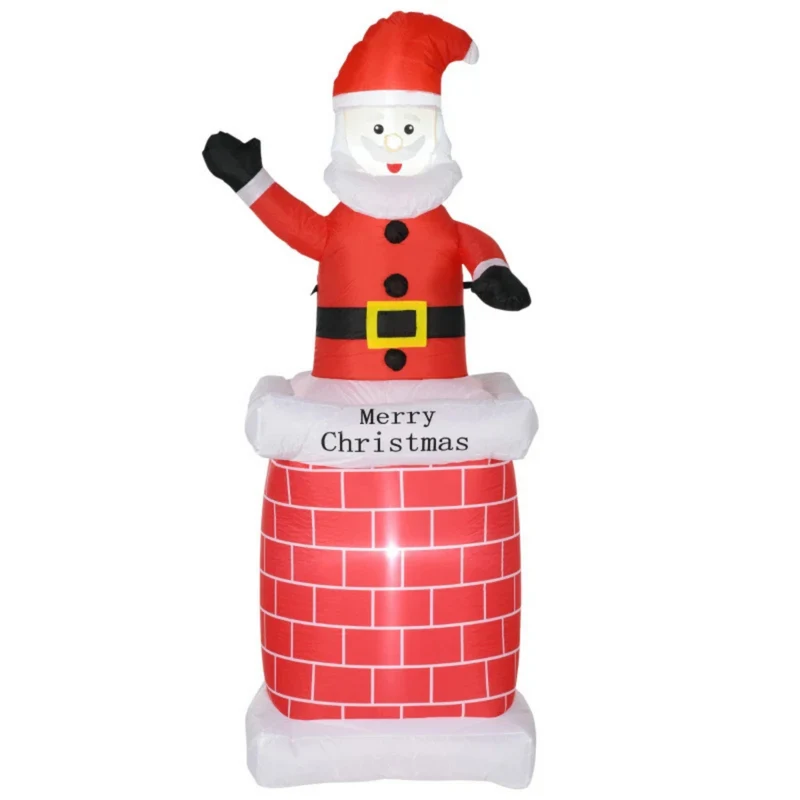 Opblaasbare kerstman 210 cm – klimt uit schoorsteen met LED-verlichting