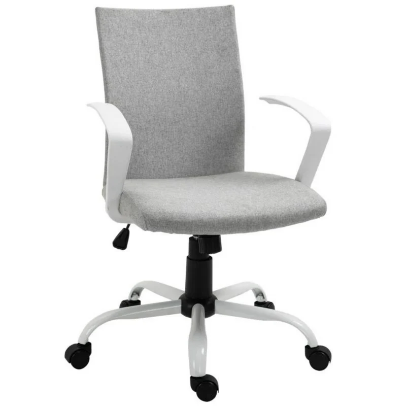 Ergonomische bureaustoel grijs met linnenlook stof en schommelfunctie
