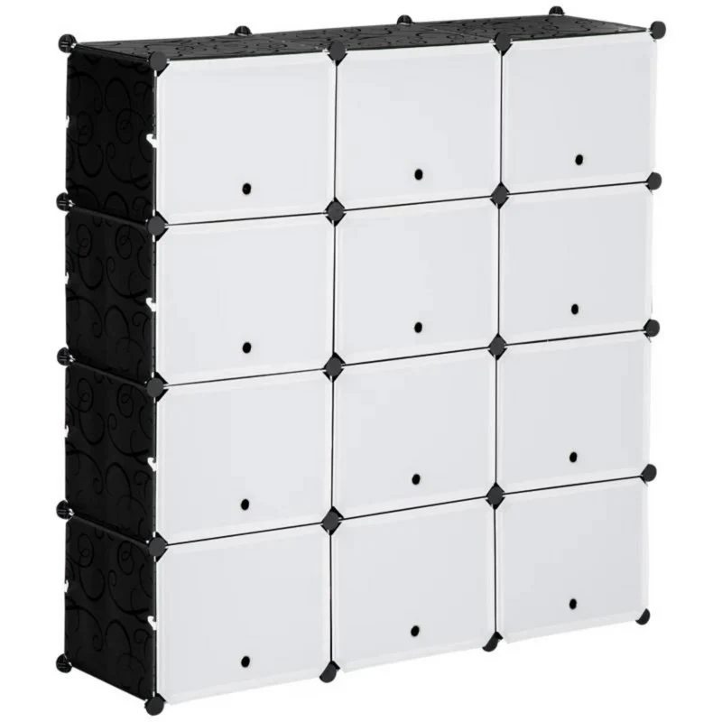 Modulaire opberg- en schoenenkast zwart/wit met 12 vakken