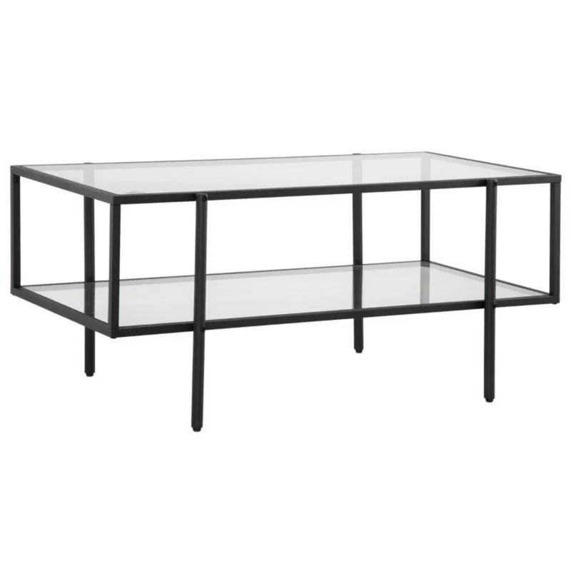 Moderne glazen salontafel met zwart metalen frame – 100x55 cm