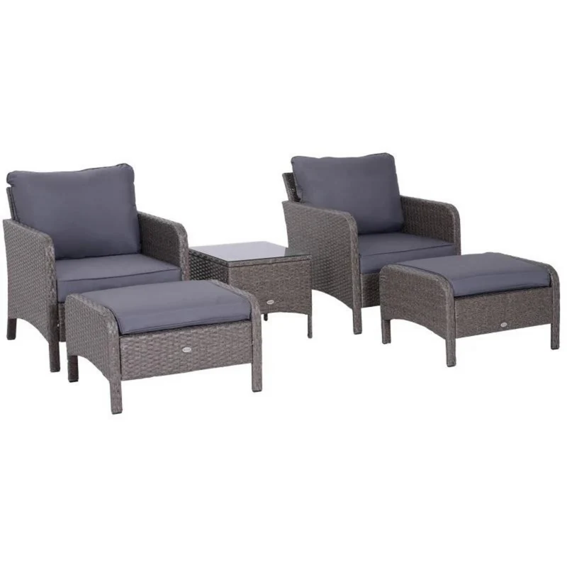 5-delige loungeset van grijs polyrattan met comfortabele zitkussens