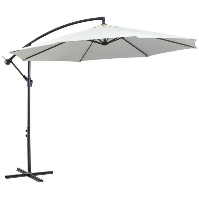 Robuuste zweefparasol creme – ø3 x 2,5 m met handslinger en waterafstotend doek