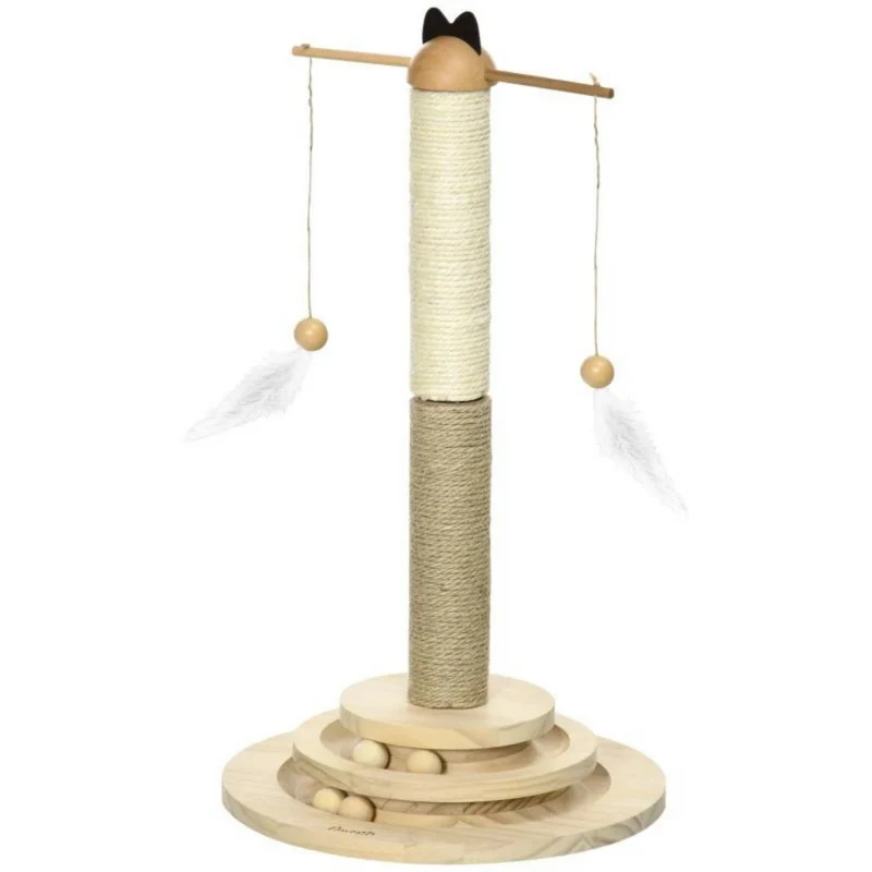 Kattenkrabpaal met sisalpalen 56 cm, speeltjes en zacht ligplateau