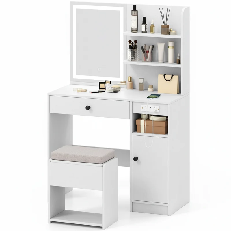 Make-up tafel kaptafel met hocker met LED-spiegel 90x40x136 cm – stijlvol en praktisch