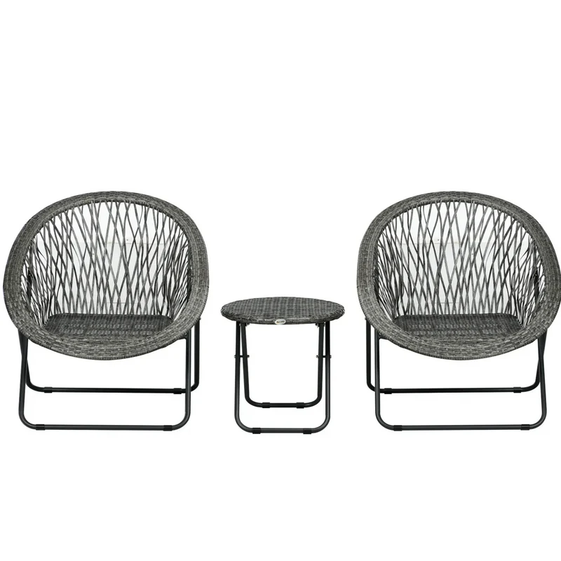 Opvouwbare tuinset 3 delig grijs met tafel en stoelen voor balkon
