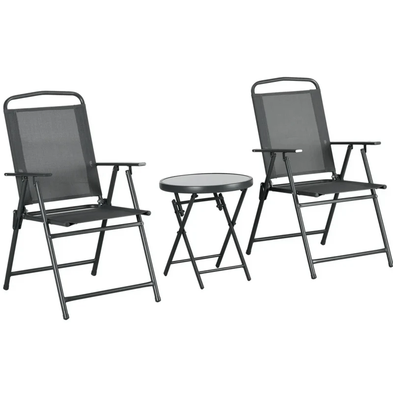 3-Delige Bistroset Met Tafel En Stoelen In Donkergrijs Voor Tuin En Balkon