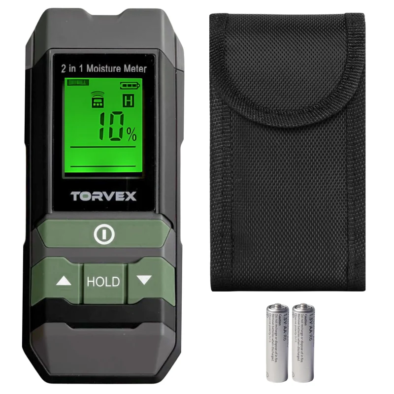 Torvex 3 in 1 digitale vochtmeter – Temperatuurmeter - Vochtmeter muren – Voor hout en bouwmaterialen – Incl. batterijen & opberghoes