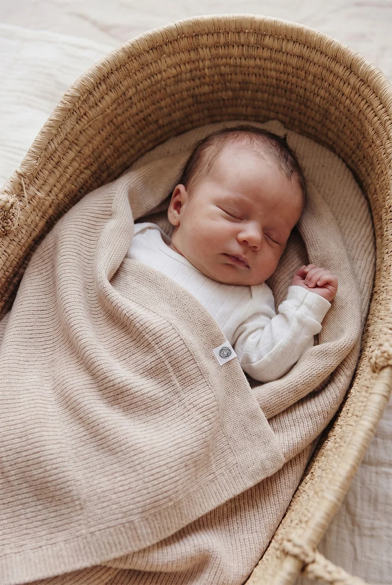 Wollen Babydeken / Kinderdeken Gebreid - Merinowol - Garlic