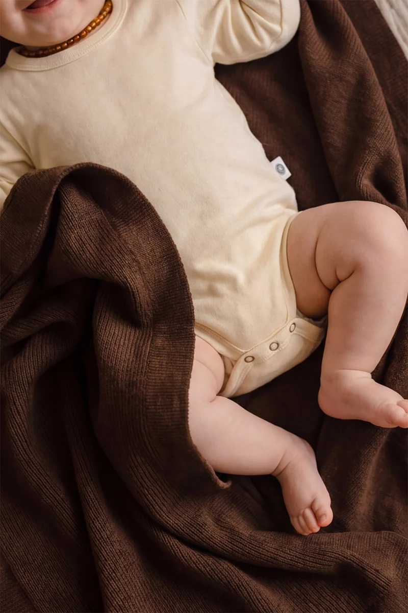 Wollen Babydeken / Kinderdeken Gebreid - Merinowol - Brunette