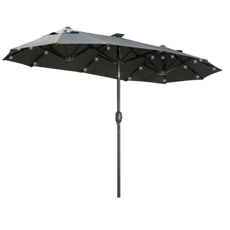 Kantelbare parasol 2,95x1,5x2,19 m met ledverlichting lichtgrijs