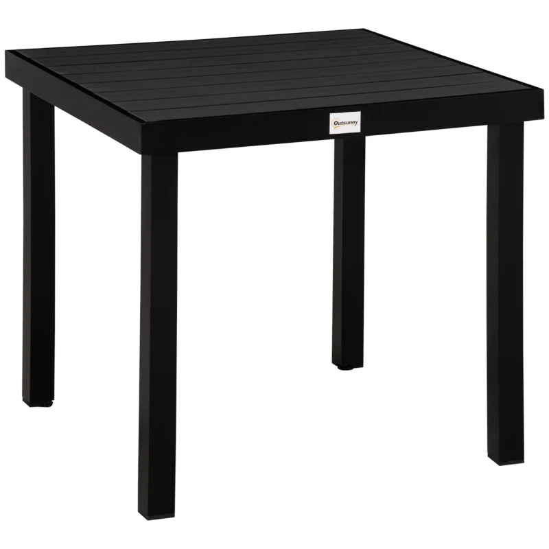 Tuintafel 78x78x74 cm met zwart kunststof blad en aluminium onderstel