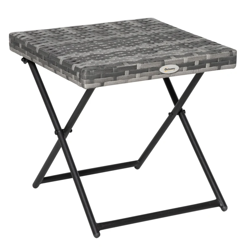 Inklapbare bijzettafel 40x40x40 cm met rattan-look blad en grijs frame