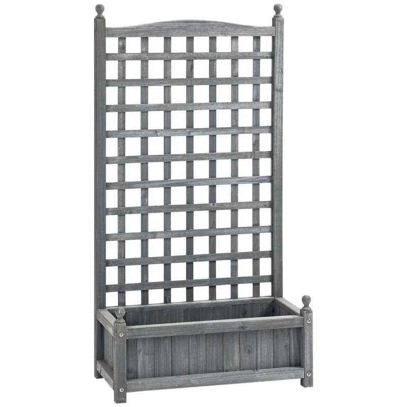 Grijze houten plantenbak 64x28x120 cm voor buiten als plantenrek