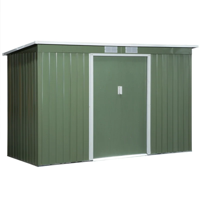 Ruim metalen tuinhuis 280x130x171 cm – olijfgroen en onderhoudsvrij
