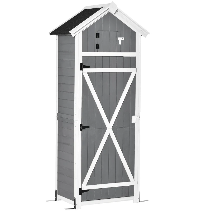 Compacte houten tuinkast 78x53x18 cm – grijs met werkblad en slot