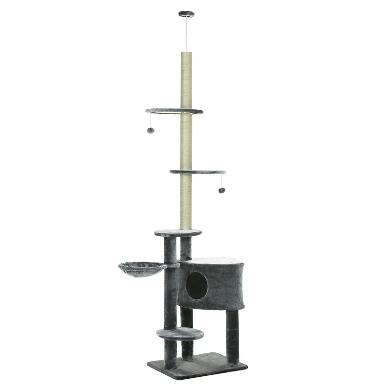 Verstelbare krabpaal met sisal, grijs – 55x45x245 cm voor uren speelplezier