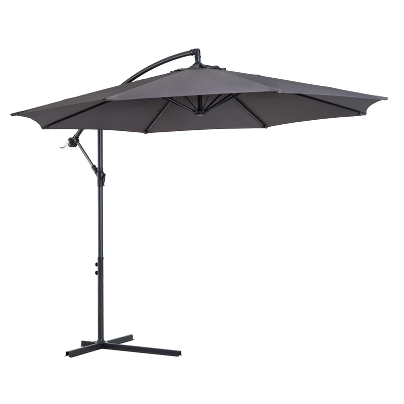 Robuuste zweefparasol grijs – ø3 x 2,5 m met handslinger en waterafstotend doek