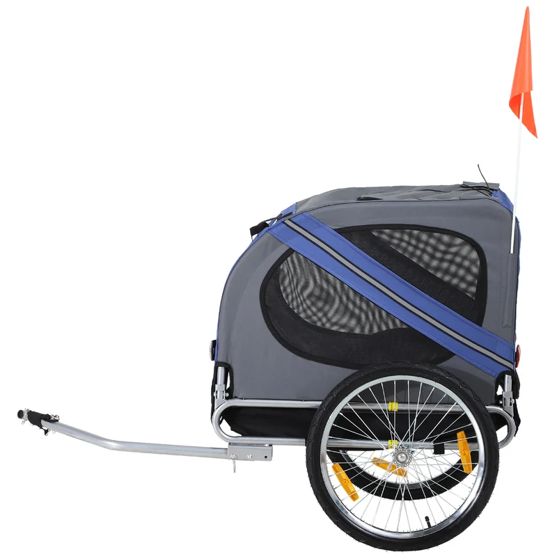 Hondenfietskar grijs blauw 130x73x94 cm – Fietskar met zichtvensters en veilige constructie