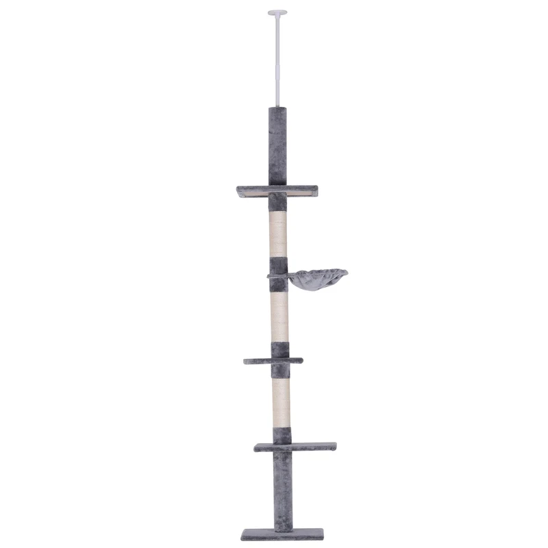 Verstelbare krabpaal grijs 230–260 cm – Compact model met plafondspanner en speelplezier