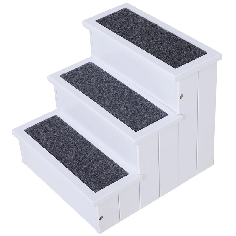 Witte houten hondentrap met tapijt 40,5x44,5x38 cm – Veilig en comfortabel voor kleine honden