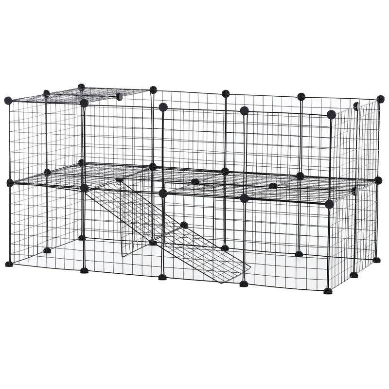 Ruime zwarte konijnenren 146x73x73 cm voor cavia’s en hamsters – Veilig en comfortabel