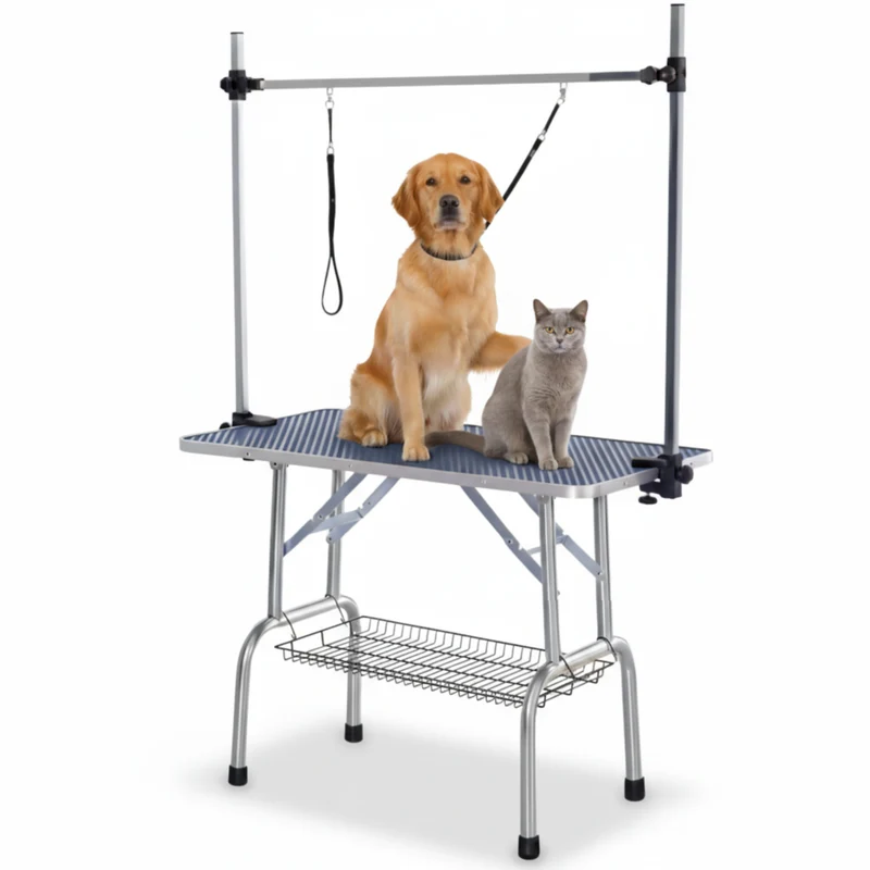 Honden trimtafel zwart 107x60x170 cm – Inklapbare tafel met verstelbare trimarm en aanlijnoptie