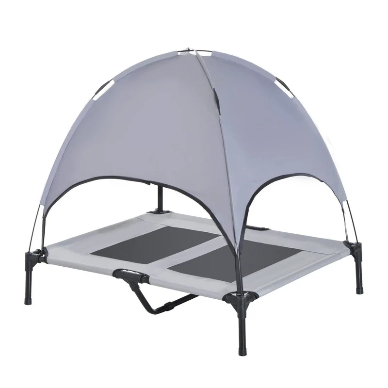 Verhoogd hondenligbed met zonnedak XL grijs – 92×76x90 cm – Comfort en schaduw voor je hond | Zenzee