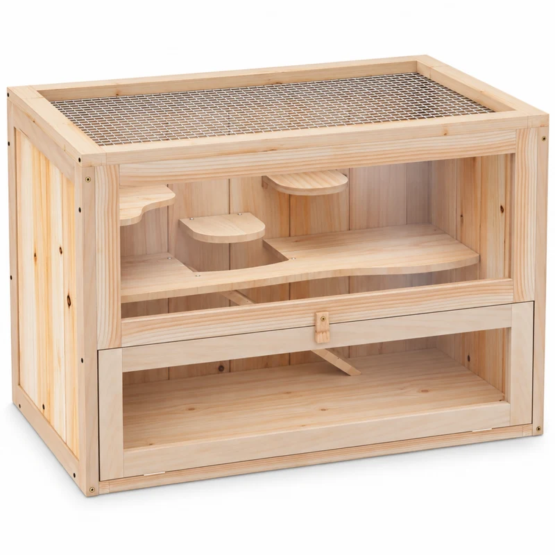Houten hamsterkooi 60x35x42 cm – comfortabele en veilige ruimte voor je knaagdier