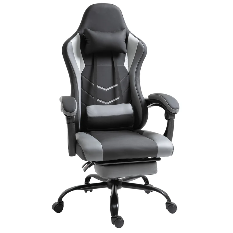 Gamestoel met voetensteun – zwart/grijs kunstleer voor optimaal comfort tijdens het gamen