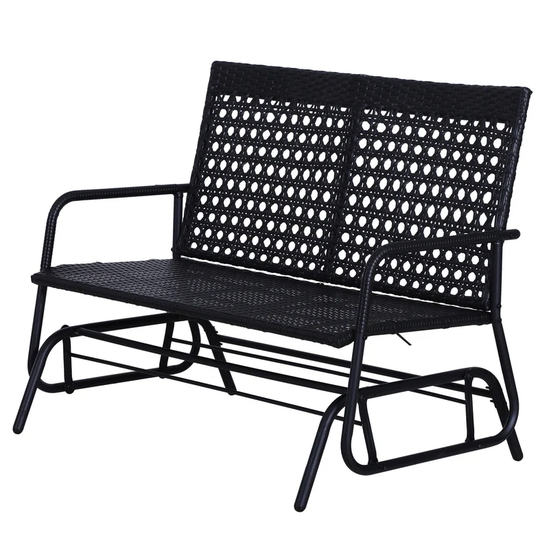 2-zits schommelbank van polyrotan zwart – perfect voor tuin en terras, 120x76x90 cm