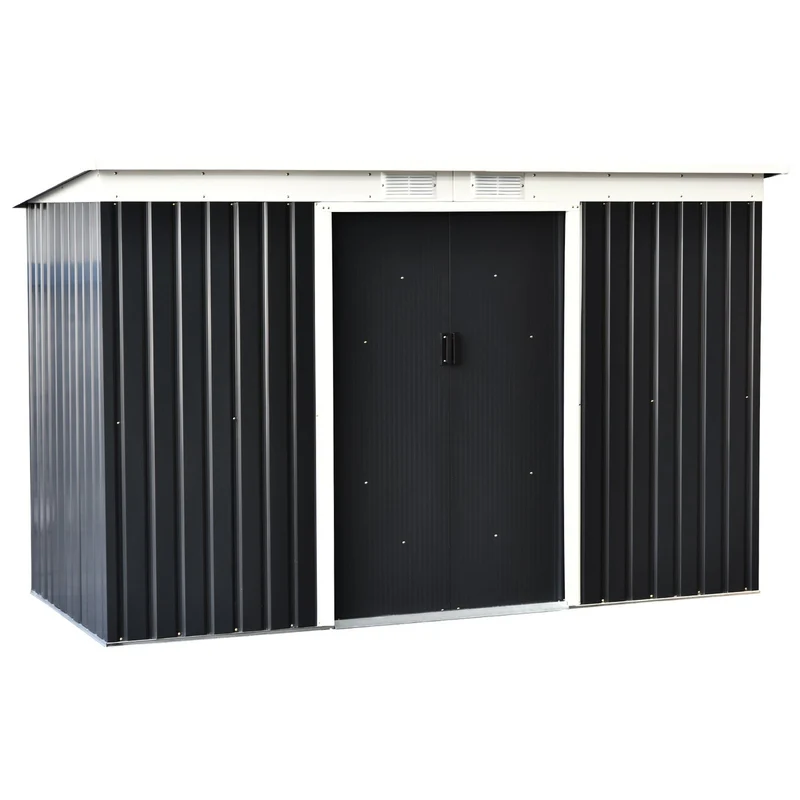 Donkergroen metalen tuinhuis – 277x130x173 cm schuur voor slimme opbergruimte in de tuin
