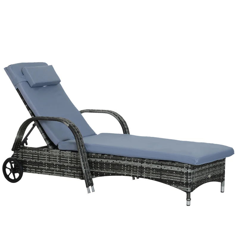 Verstelbaar verrijdbaar loungebed in grijs – 200x73 cm tuincomfort