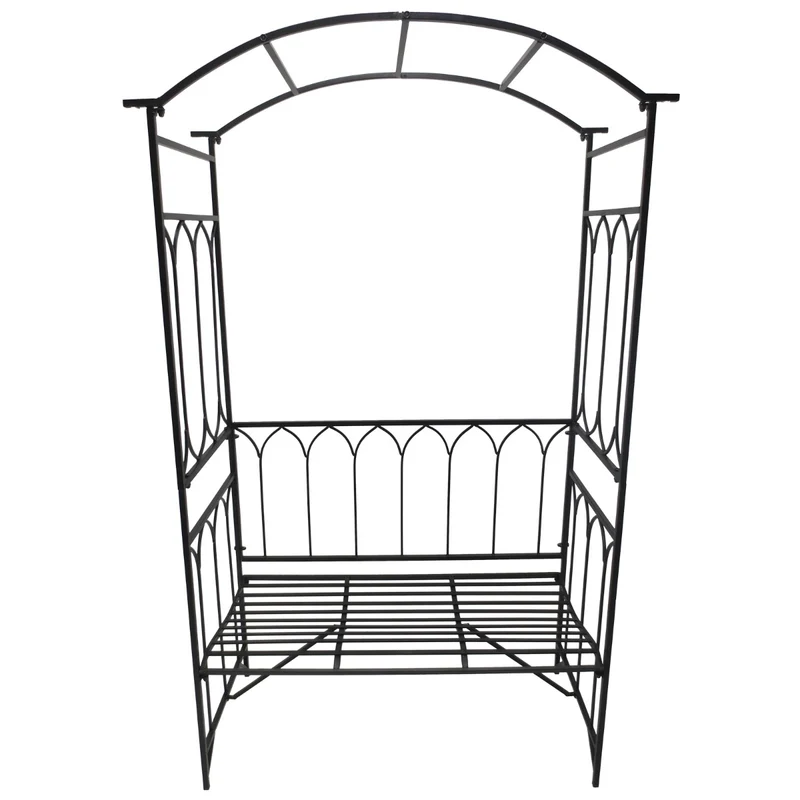 Decoratieve metalen tuinbank met rozenboog – 115x50x203 cm voor tuin of terras