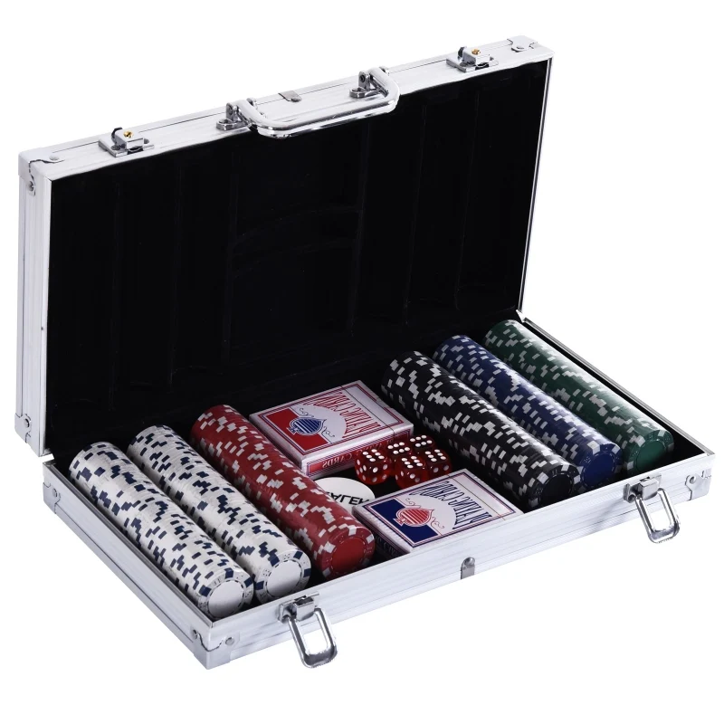 Complete pokerset met 300 chips – aluminium koffer 38x20,5x6,5 cm