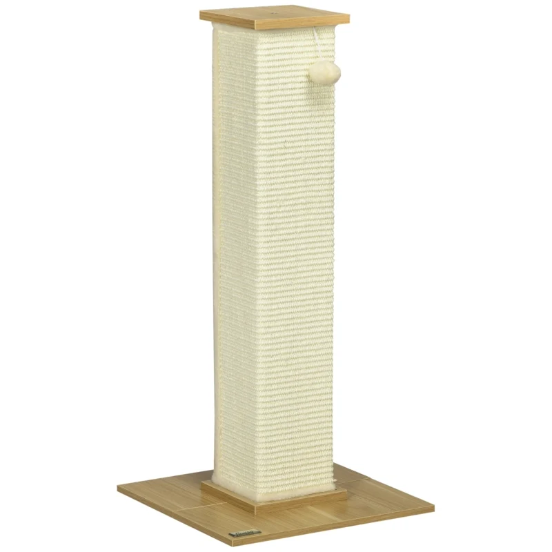Beige krabpaal 80 cm hoog met speeltouw en zitplateau
