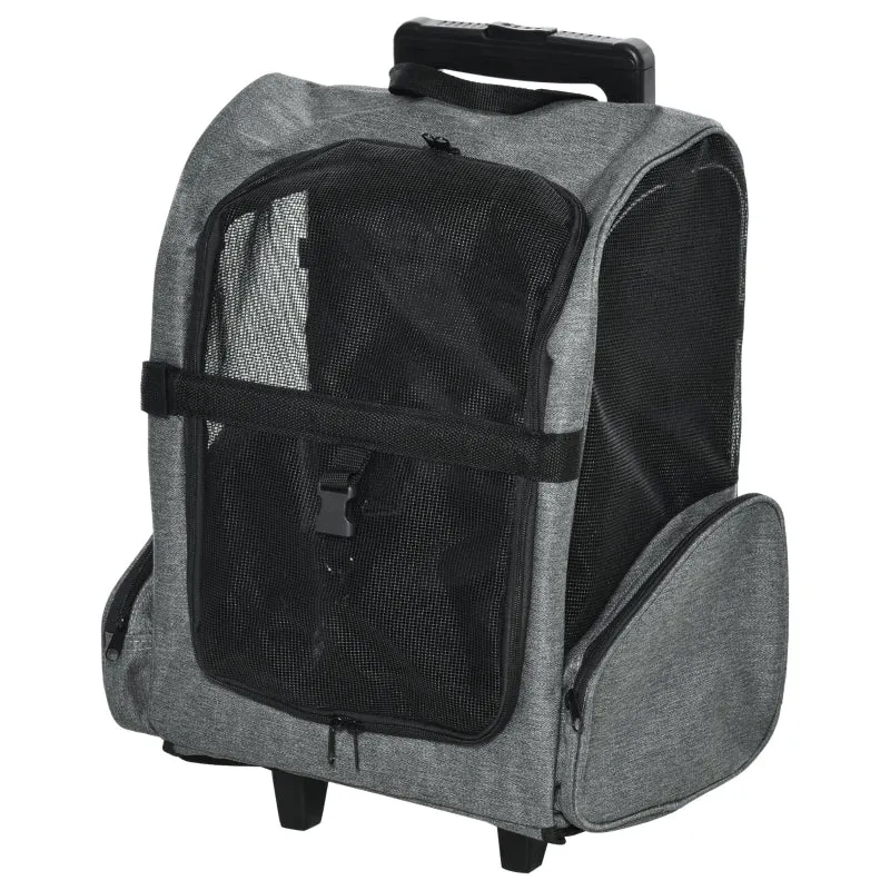 2-in-1 hondentrolley en rugzak met ademend mesh – grijs – 42×25×55 cm