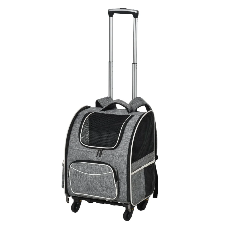 2-in-1 hondentrolley en rugzak met ademend mesh – grijs/zwart – 43×33×51,5 cm