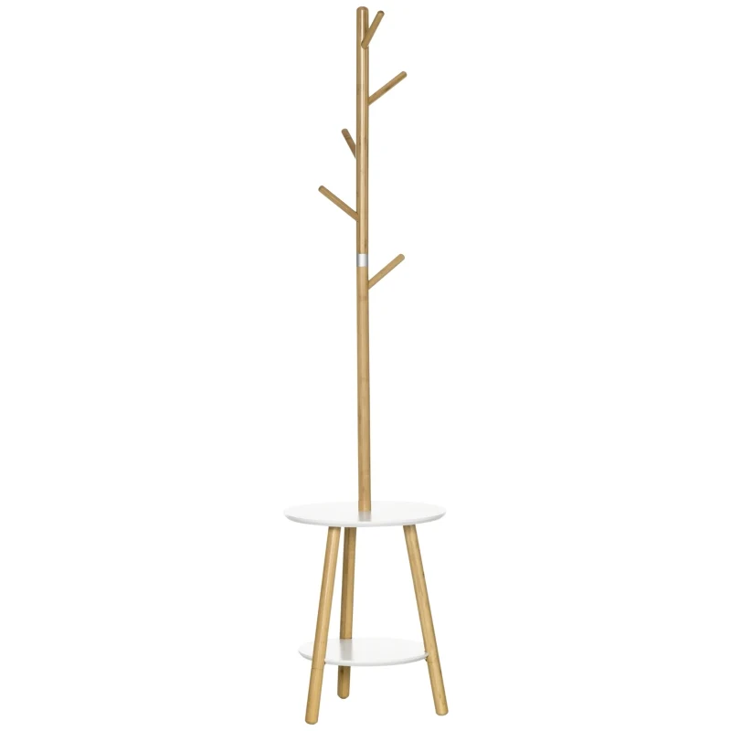 Staande kapstok met 8 haken en stabiele voet – naturel/wit – 40×40×171 cm
