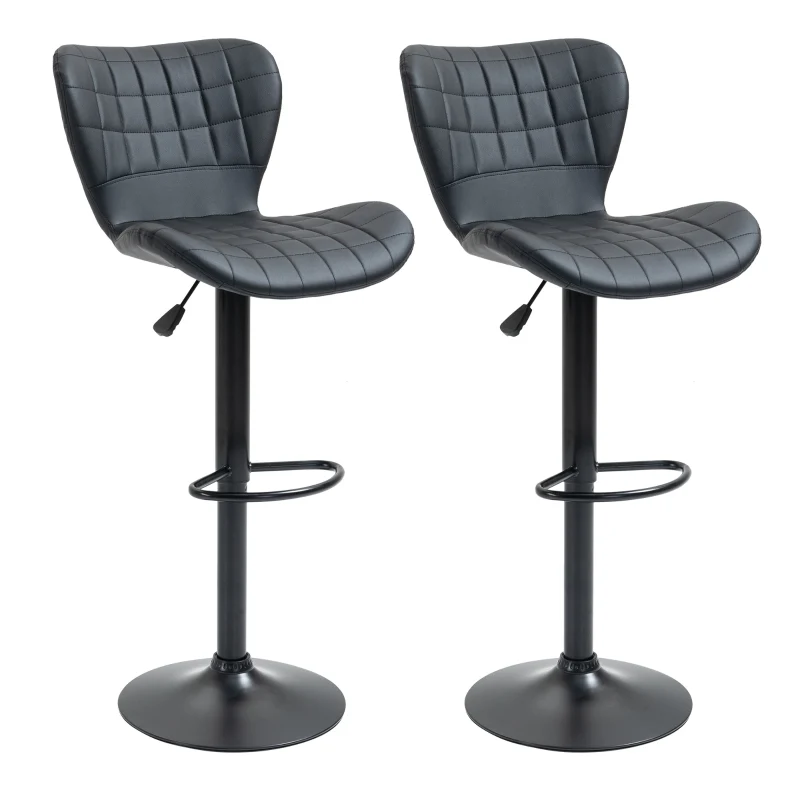 Set van 2 verstelbare barkrukken in zwart kunstleer – 47×56×89-109 cm