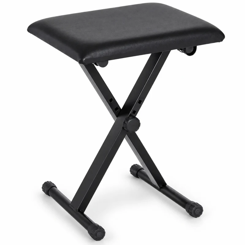 Verstelbare pianokruk met inklapbaar frame – zwart kunstleer – 39×29×37–47 cm