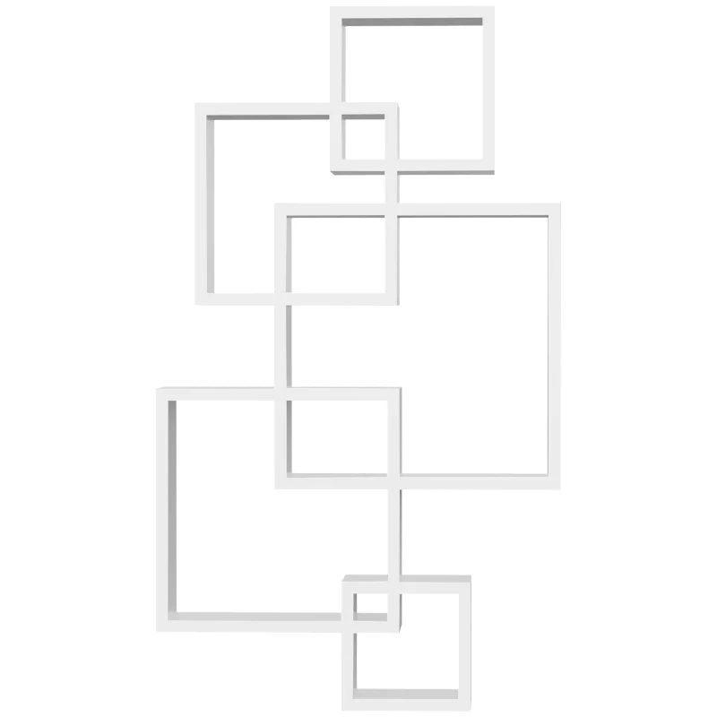 Wandrek met 5 vakken in wit massief hout kubusvorm – 49,5x10,2x86 cm